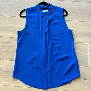Royal Blue silk button up tank top